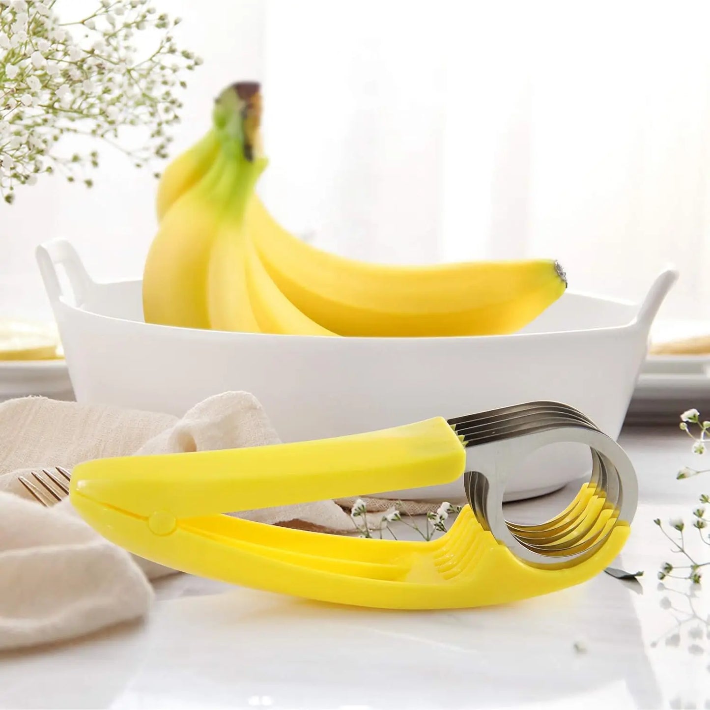 Banana Slicer, ABS + 304 Stainless Steel Fruit Salad Peeler Cutter Kitchen Tools For Banana, Hotdog, Strawberry, Cucumber