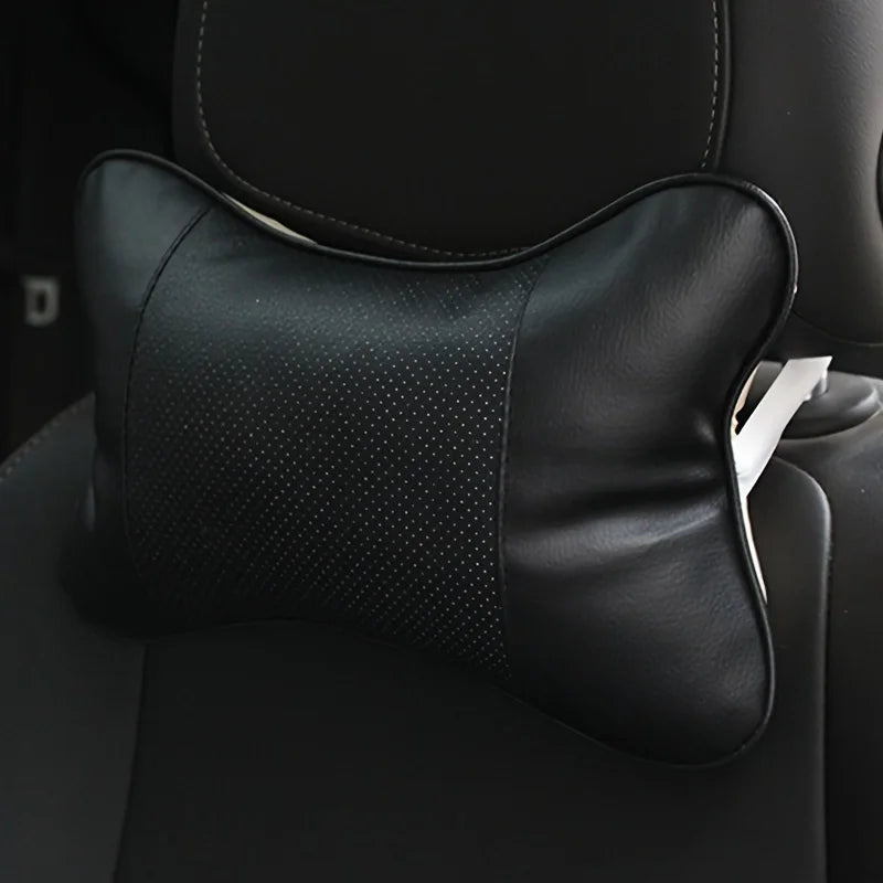 Car Neck Pillow PU Leather Ergonomic Headrest Support Cushion Filled Fiber Comfort Relief Universal Fit Cervical Anti Slip