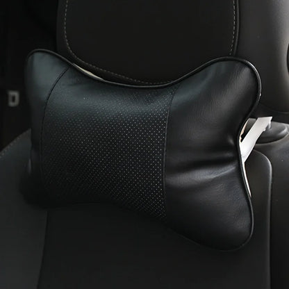 Car Neck Pillow PU Leather Ergonomic Headrest Support Cushion Filled Fiber Comfort Relief Universal Fit Cervical Anti Slip
