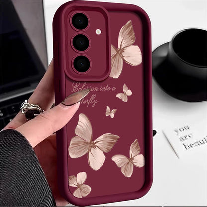 Gold Butterfly Soft TPU Case For Samsung Galaxy A57 A55 A17 A15 A56 A16 A35 A25 5G S26 S25 S24 S23 S22 Ultra S23 FE Phone Cover