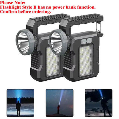 New Upgrade Rechargeable High Power Solar LED COB Flashlight With Power Bank Waterproof Multifunctional Hand Lamp For Outdoor