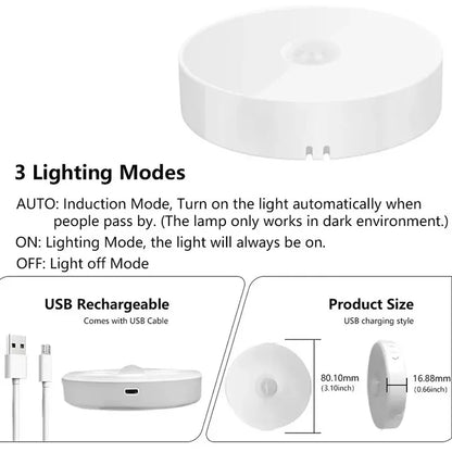 2~6 Pack Motion Sensor LED Night Light USB Rechargeable 3 Color Night Lamp Cabinet Wardrobe Lamp Staircase Wireless Closet Light