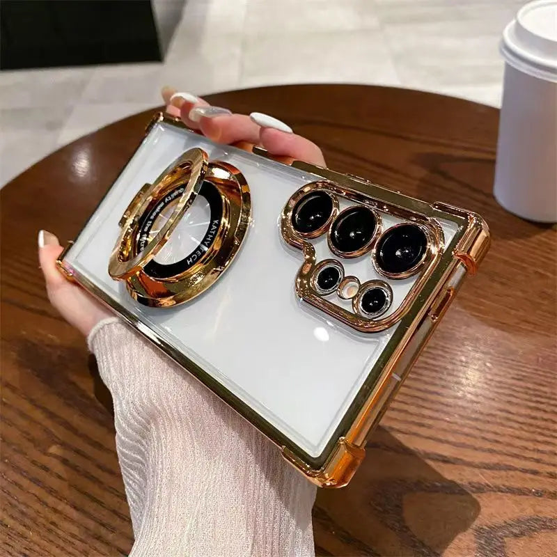 Transparent Electroplated Magnetic Stand Case Cover For Samsung Galaxy S26 S25 S24 S23 S22 S21 Ultra Plus FE A36 A35 A55 A54 A53