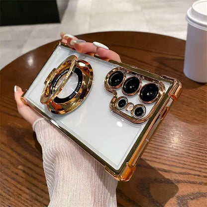 Transparent Electroplated Magnetic Stand Case Cover For Samsung Galaxy S26 S25 S24 S23 S22 S21 Ultra Plus FE A36 A35 A55 A54 A53