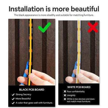 Touch Dimmable Black PCB LED Strip Light COB Tape For Walnut Acoustic Wooden Slat Grille TV Background Wall Panel&Cabinet Decor