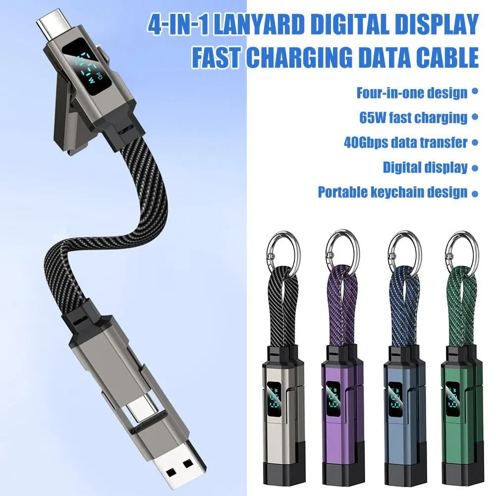 4-in-1 Keychain USB C Cable with V/A/W Display, 65W Fast Charging with LED  Charger Cord for iPhone 16/15, iPad,MacBook, Samsung