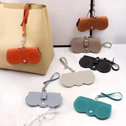 Litchi Embossed PU Leather Glasses Case Cute Hanging Eyewear Holder for Sunglasses Reading Glasses Portable Travel Storage Bag