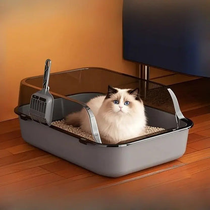 P Semi-Enclosed Cat Litter Box Splashproof Kitten Toilet Tray Pet Cleaning Basin with High Sides for Indoor Use