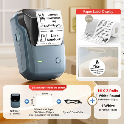 Niimbot B1 Wireless Thermal Label Printer Food Tag Barcode Price Small Business 20-50mm Print Width Label Machine for Home