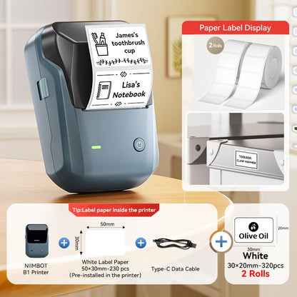 Niimbot B1 Wireless Thermal Label Printer Food Tag Barcode Price Small Business 20-50mm Print Width Label Machine for Home
