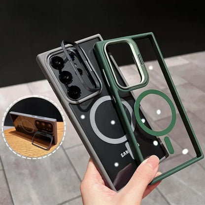 For Magsafe Hidden Holder Clear Case For Samsung Galaxy S26 S25 S24 Ultra Plus S23 FE Shockproof Magnetic Wirelesss Charge Cover
