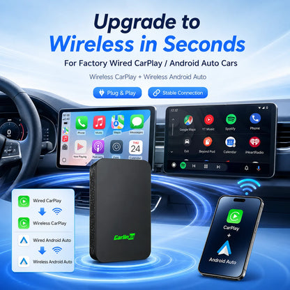 Carlinkit 5.0 Wireless CarPlay Android Auto Adapter 2 in 1 Wired to Wireless Converter for Factory CarPlay Android Auto Cars Dual Band 2.4G 5G WiFi Bluetooth 5.2 Auto Reconnect OTA Update Plug and Play Car Dongle