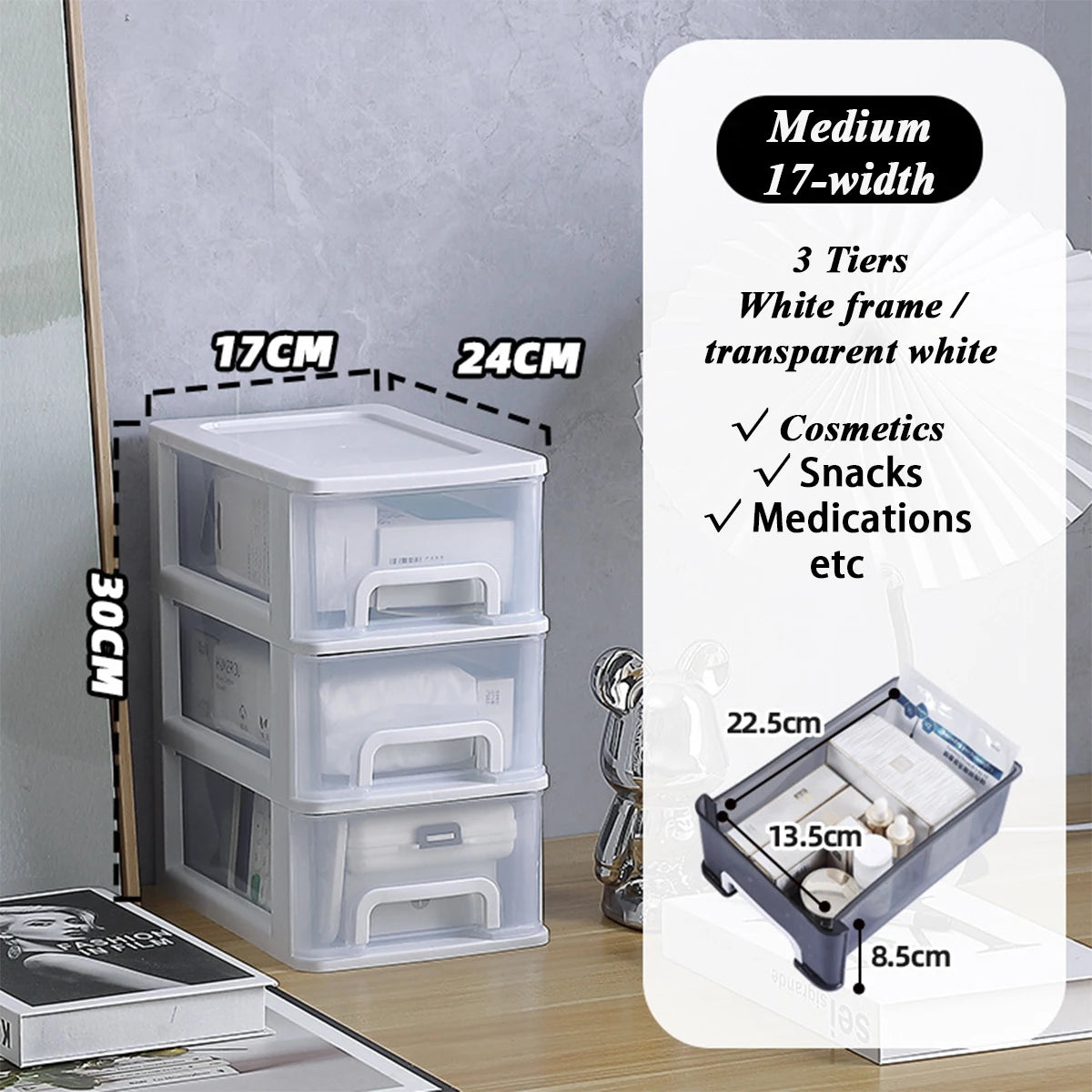 Clear Desktop Storage Box with Drawer Heightened Table Organizer Plastic Office storage cabinet  for Stationery cosmetics