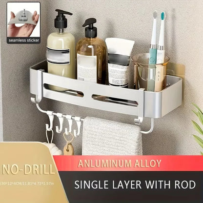 1pc Non-Drill Aluminum Bathroom Storage Rack - Wall Mounted Corner Rack Used For Storing Bathroom Shampoo Shower Gel Cosmetics