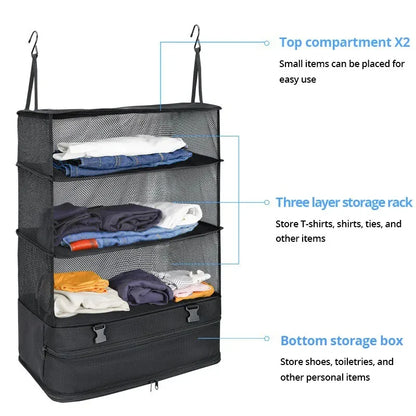 3-in-1 Travel Clothes Storage Hanging Bag - Large Capacity Garment Organizer for Underwear, Socks & Clothes, Hanging Design