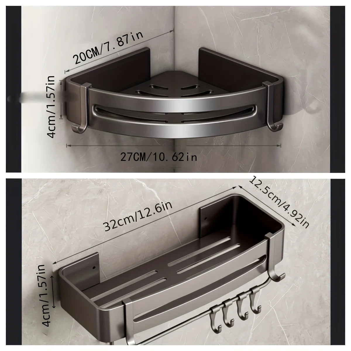 1pc Non-Drill Aluminum Bathroom Storage Rack - Wall Mounted Corner Rack Used For Storing Bathroom Shampoo Shower Gel Cosmetics