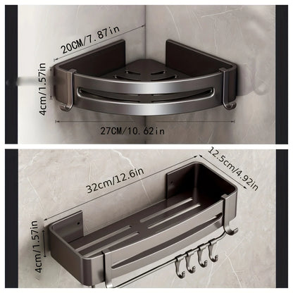 1pc Non-Drill Aluminum Bathroom Storage Rack - Wall Mounted Corner Rack Used For Storing Bathroom Shampoo Shower Gel Cosmetics