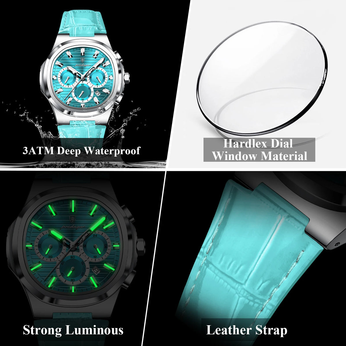 POEDAGAR Top Original Man Watch Leather Waterproof Luminous Fashion Men Clock Date Chronograph Quartz Sports Men's Watches Reloj