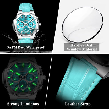 POEDAGAR Top Original Man Watch Leather Waterproof Luminous Fashion Men Clock Date Chronograph Quartz Sports Men's Watches Reloj
