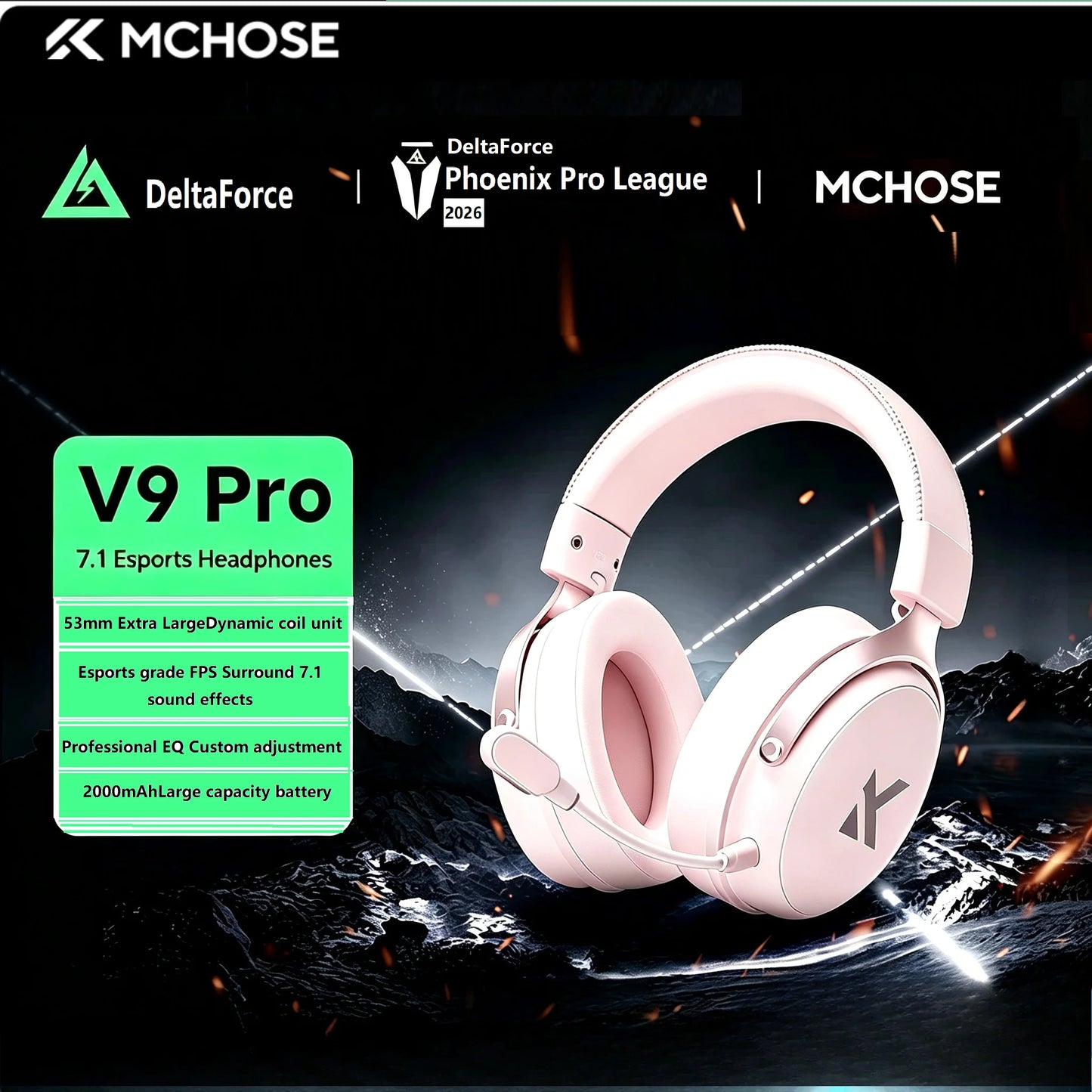 Original MCHOSE V9 PRO Music Esports Gaming Headphones 3-mode Wireless Noise Reduction Mic Customized Head-mounted