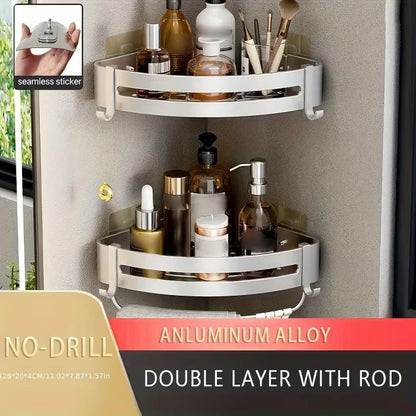 1pc Non-Drill Aluminum Bathroom Storage Rack - Wall Mounted Corner Rack Used For Storing Bathroom Shampoo Shower Gel Cosmetics
