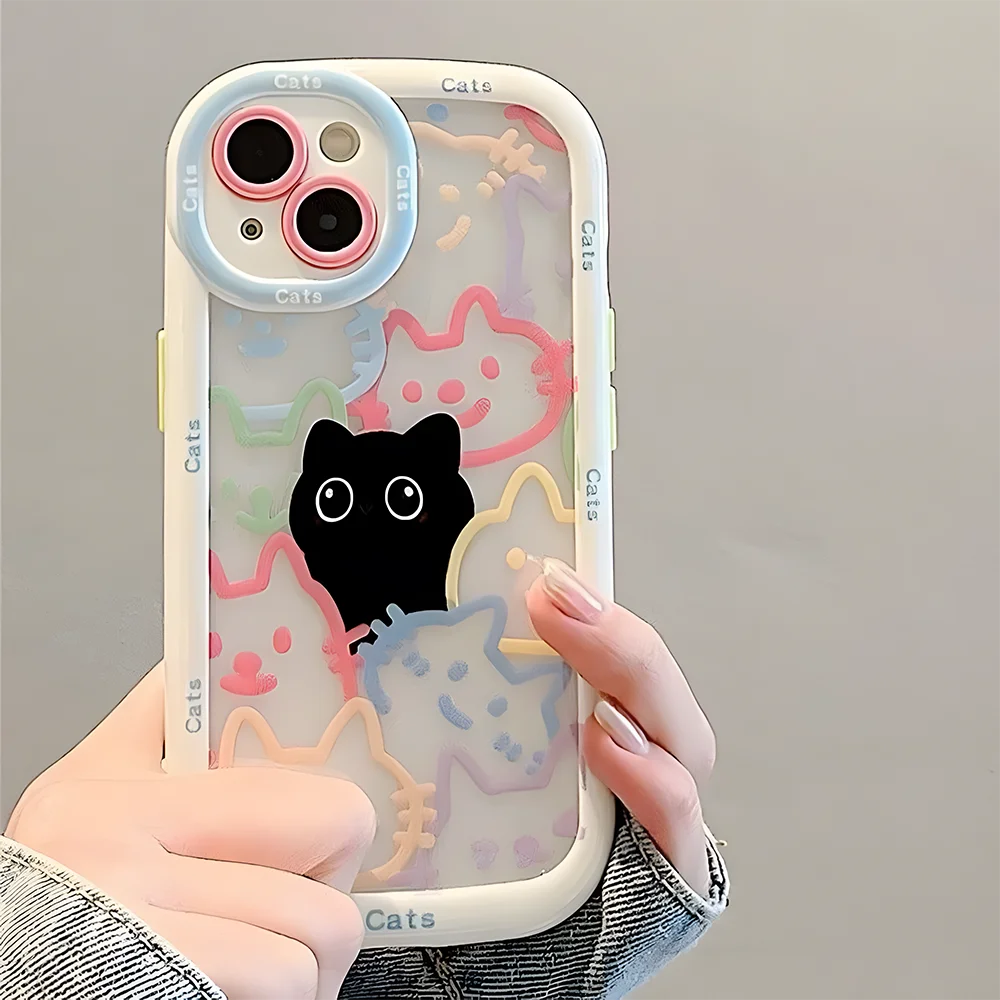 Cut Cat Aninal Phone Case For iPhone 15 Funda iPhone 16 17 Pro Max 11 13 14 12 7 8 Plus SE 2020 Air 17promax Silicone Soft Cover