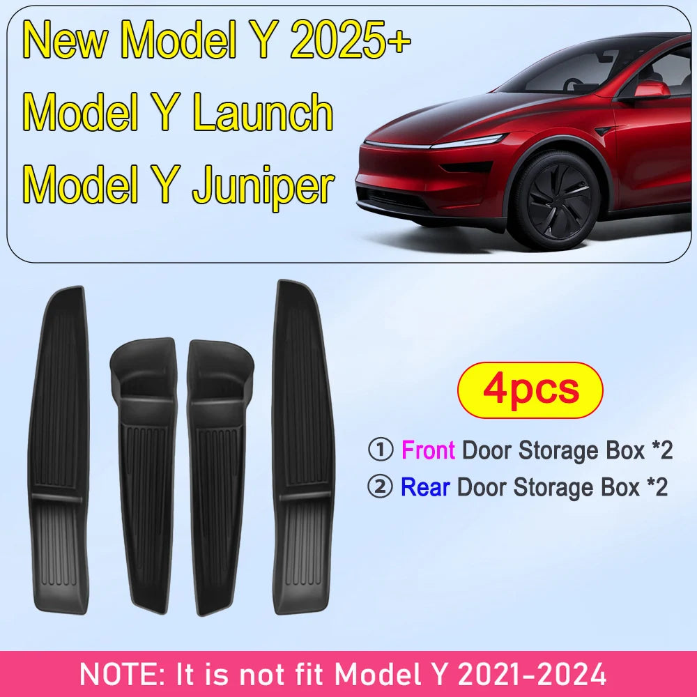 USVOTOV Car Door Side Storage Box for 2025 2026 Tesla Model Y Juniper Model 3 Model YL Accessories Door Organizer Tray Trash Can