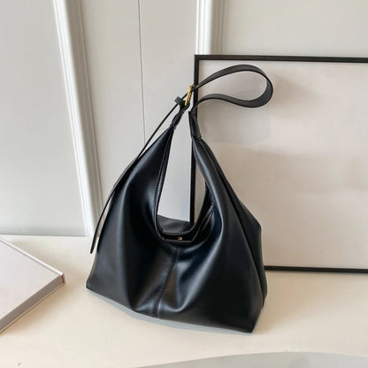 Women Hobo Bag Simple PU Leather Solid Shoulder Bag Fashion Large Capacity Tote Handbag Slouchy Underarm Bag