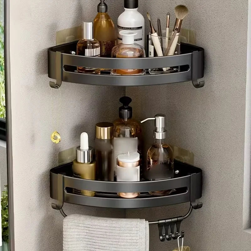 1pc Non-Drill Aluminum Bathroom Storage Rack - Wall Mounted Corner Rack Used For Storing Bathroom Shampoo Shower Gel Cosmetics