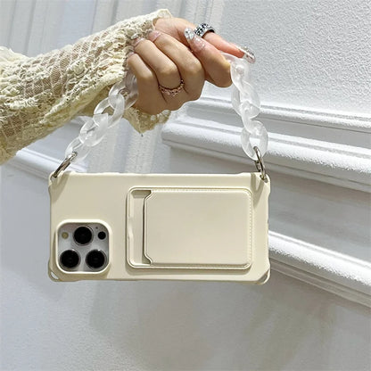 Liquid Silicone Wallet Card Slot Four Corner Anti-Fall Bracelet Phone Case for iPhone 17 18 Pro Max 15 14 13 12 Mini 16 Pro Max