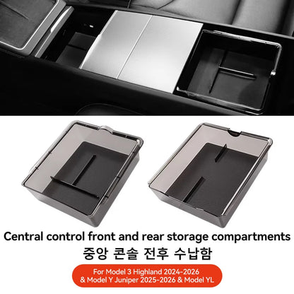 For Tesla Model 3/Y/YL Highland Juniper 2026 Center Armrest Hidden Storage Box Cup Holder Console Organizer Box Accessories