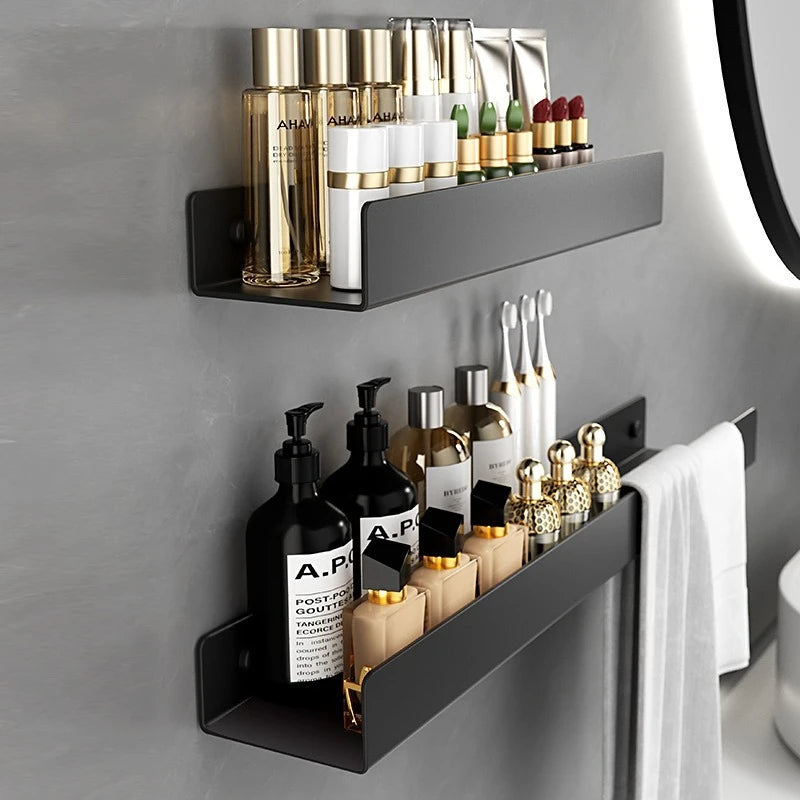 Aluminum Alloy Bathroom Organizer No Drill Wall Mounted Shelf for Toilet Bathroom Vanity Storage