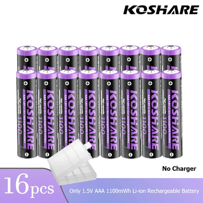 KOSHARE 1.5V AA 4255mWh AAA 1100mWh Rechargeable Lithium Battery Charger Set  With LED Indicator Arc-look Fast Charging Case