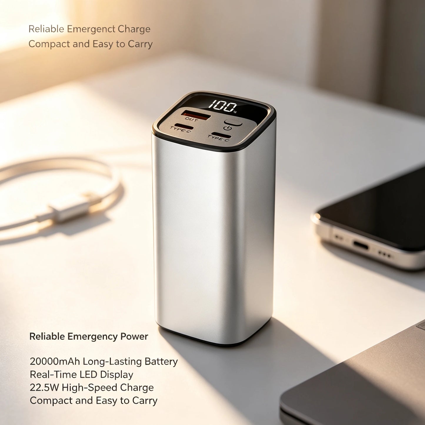 22.5W PD QC Fast Charge Aluminum DIY Power Bank Case Digital LED Display 4x21700 Battery Portable Charger DIY Module No Battery