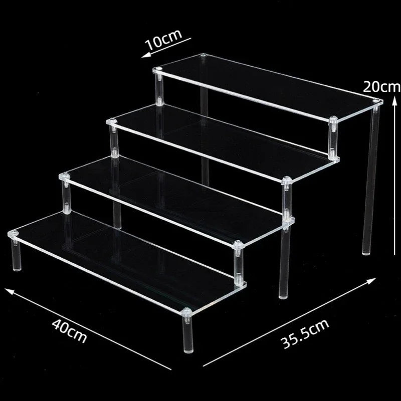 Black 1-5 Tier Acrylic Display Stand Clear Display Riser Rack for Cupcake Perfume Doll Décor Organizer Amiibo Funko POP Figures