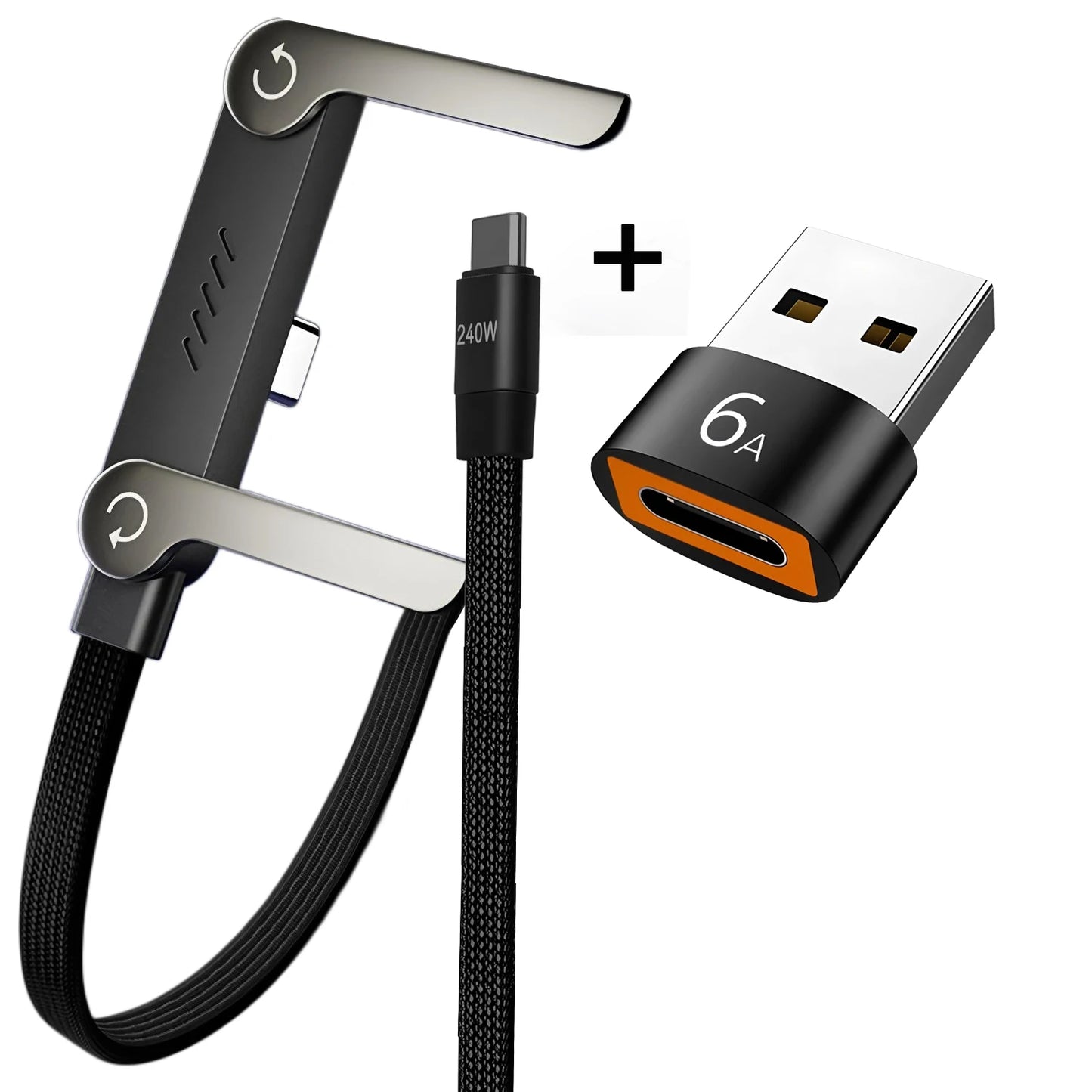 240W Super Fast Charging Data Cable 2-in-1 Folding Stand For IPhone 15-17 For Android Holder Charger Cable C To C, USB To C