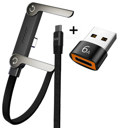 240W Super Fast Charging Data Cable 2-in-1 Folding Stand For IPhone 15-17 For Android Holder Charger Cable C To C, USB To C