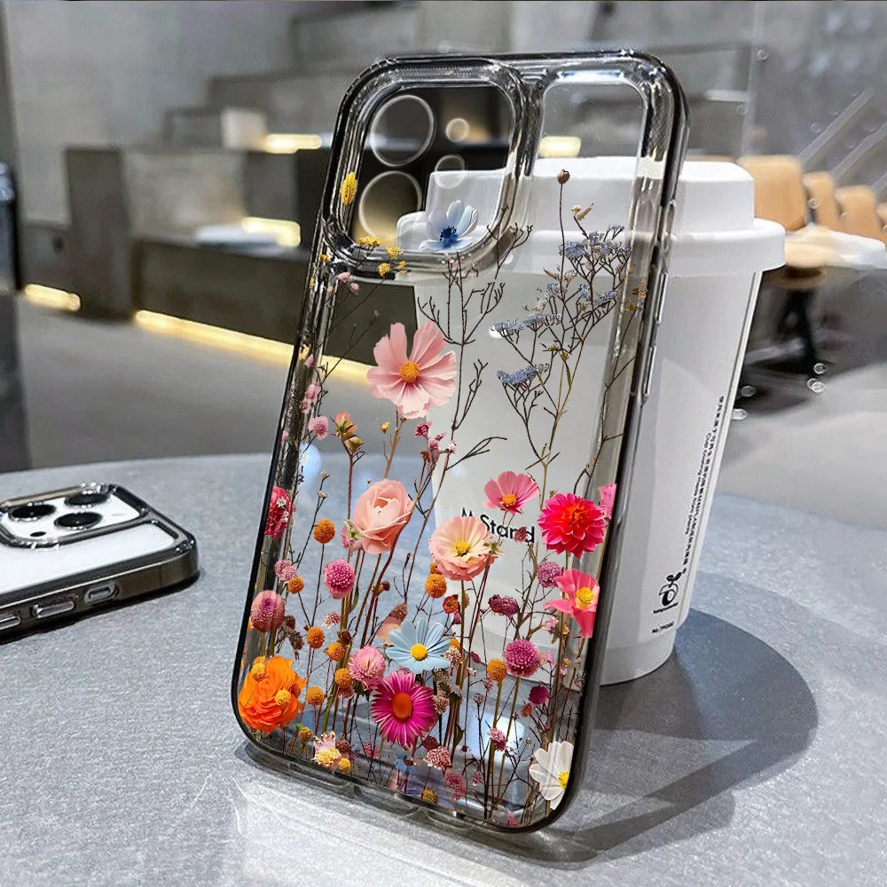 Flower Phone Case For iPhone 16 15 13 11 14 12 17 Pro Max 16E XS XR 7 8 Plus SE Shockproof Transparent Cover Silicone Soft Funda