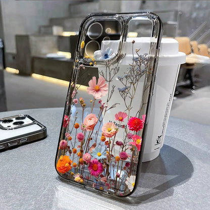 Flower Phone Case For iPhone 16 15 13 11 14 12 17 Pro Max 16E XS XR 7 8 Plus SE Shockproof Transparent Cover Silicone Soft Funda