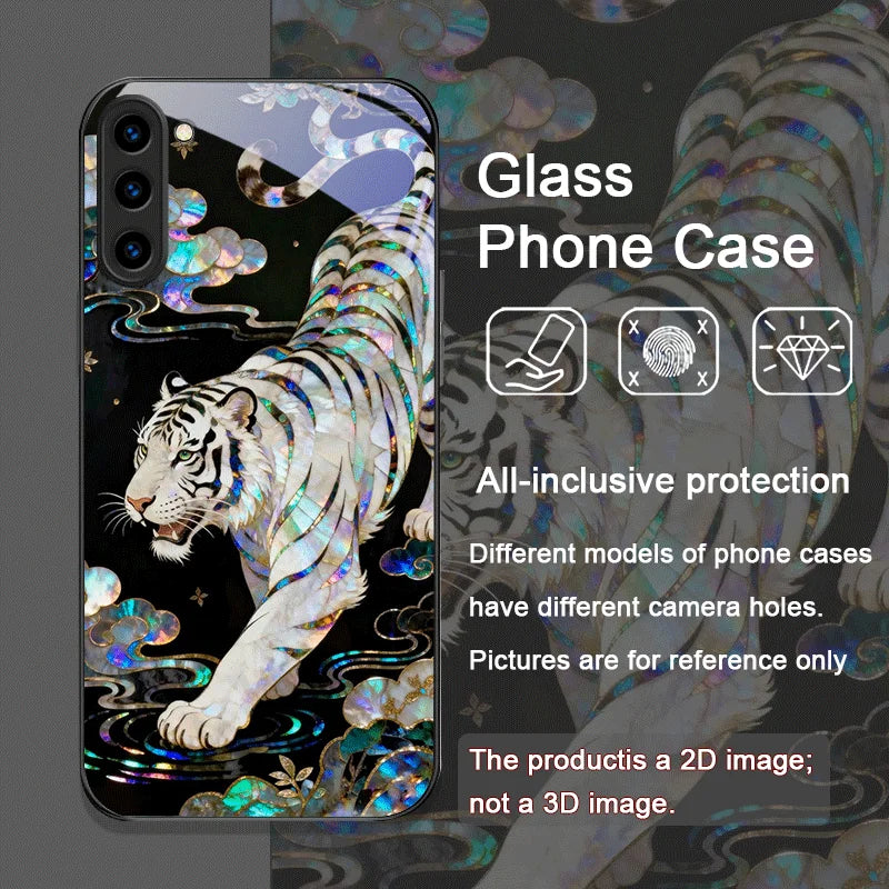 Stylish Tiger Dragon Marble Texture Printed Tempered Glass Phone Case for Samsung Galaxy S25 Ultra S24 S23 Plus S22 S21 FE Cover