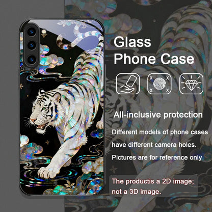 Stylish Tiger Dragon Marble Texture Printed Tempered Glass Phone Case for Samsung Galaxy S25 Ultra S24 S23 Plus S22 S21 FE Cover