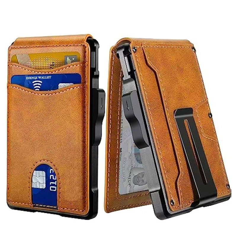 Minimalist Wallet EDC Tactical Slim PU Leather Credit Card Holder RFID Blocking Bifold Smart Wallets with Money Clip for Men