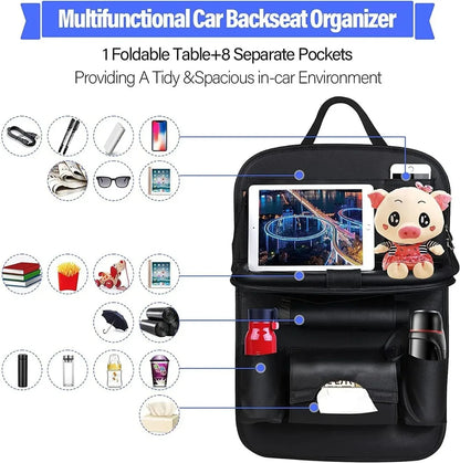 Car Back Seat Storage Holder Multi-Pocket Waterproof Organizer Large Capacit with Foldable Tray Cup/Tissue Holder Storage Pocket