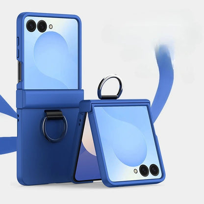 Skin Feel Hard Phone Case for Samsung Galaxy Z Flip 7 FE 6 5 4 3 ZFlip7 with Ring Hinge Protective Cover