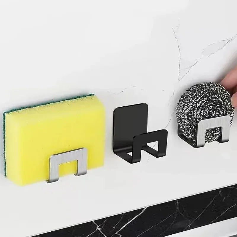 2pcs Stainless Steel Kitchen Sink Sponge Holder Tray Drainer Rack Self Adhesive Hook Sink Storage Holder Kitchen Accessories