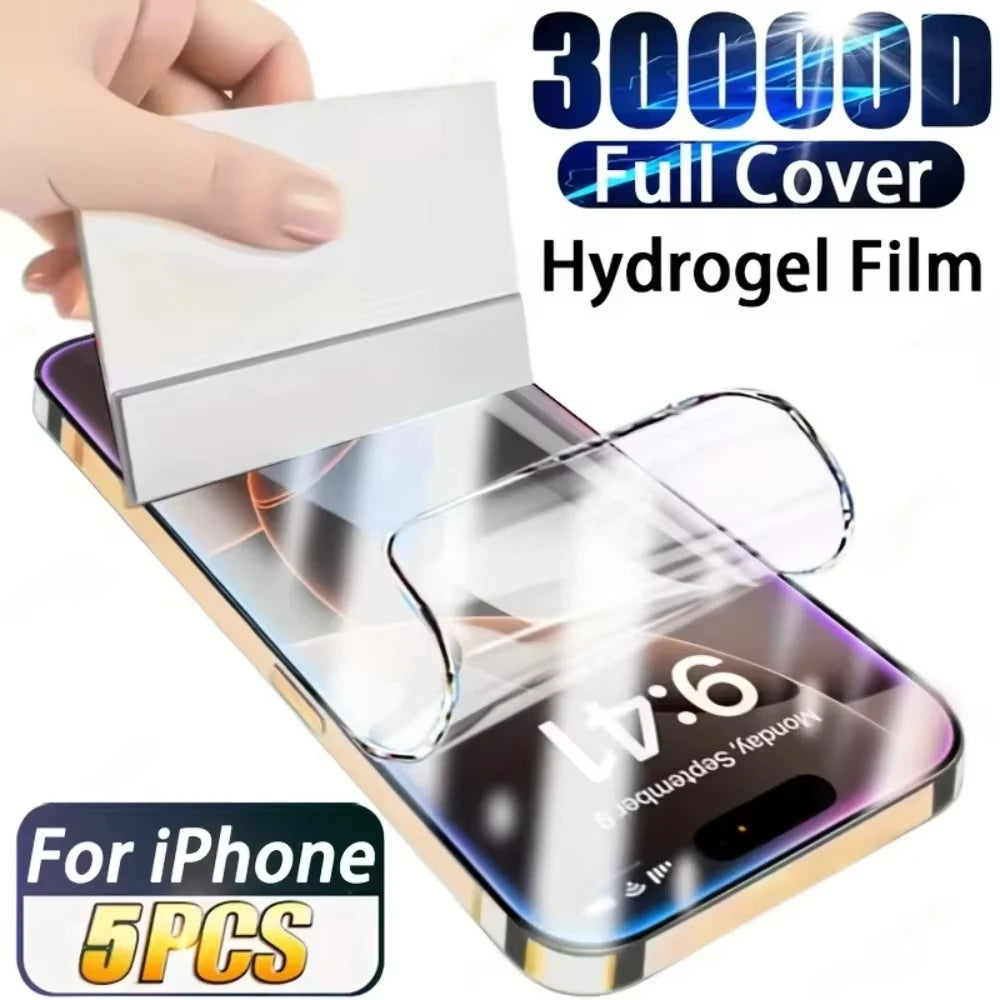 5Pcs Hydrogel Film for IPhone 11 12 13 14 15 16 17 Pro Max 17Air 16e X XS Max Anterior Membrane Screen Protector Film Not Glass