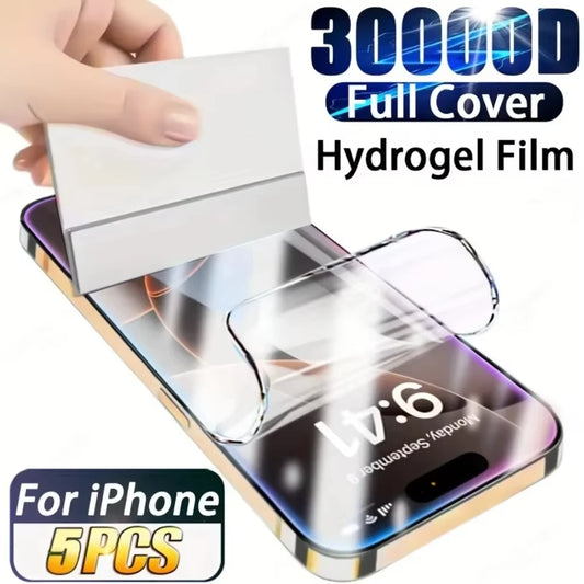 5Pcs Hydrogel Film for IPhone 11 12 13 14 15 16 17 Pro Max 17Air 16e X XS Max Anterior Membrane Screen Protector Film Not Glass