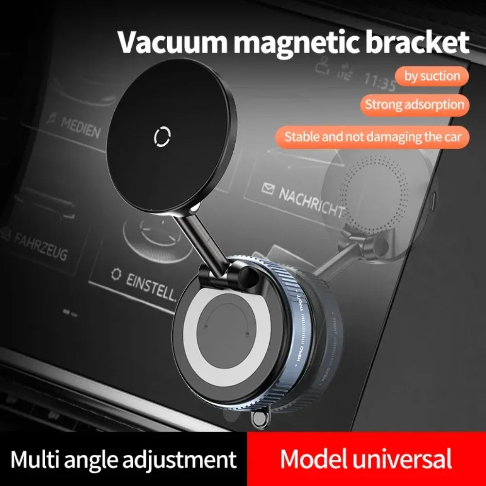Car Magnetic Wireless Charger Phone Holder & 360° Rotation Vacuum Suction Cup Stand For iPhone 16 15 14 13 12 Fast Charging Dock
