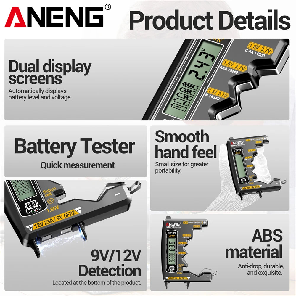 Universal Battery Tester ANENG BT173 Battery Detector Test C D AA AAA N 9V Cell Button Meter Visual Display Testing Tester Tools