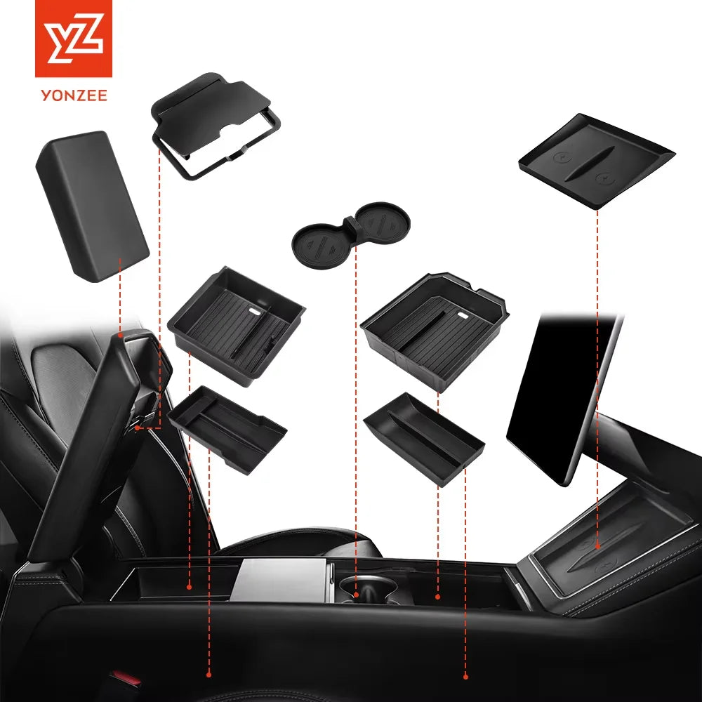 For Tesla Model 3/Y/YL Highland Juniper 2026 Center Armrest Hidden Storage Box Cup Holder Console Organizer Box Accessories